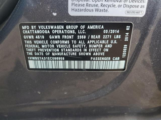 1VWBS7A31EC086958 Volkswagen PASSAT SE