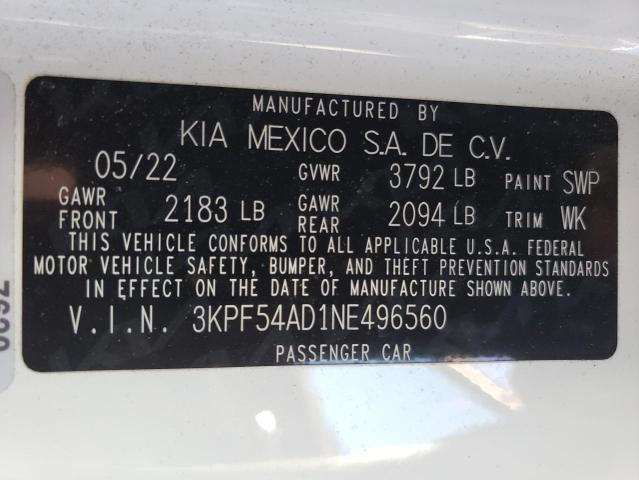 3KPF54AD1NE496560 KIA Forte Gt Line