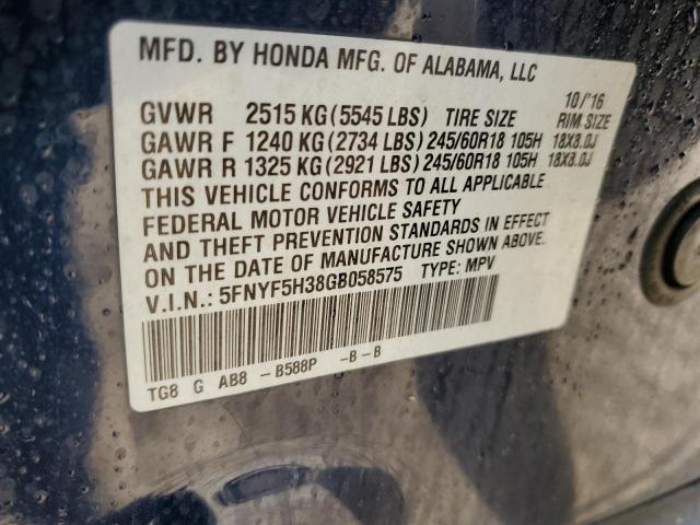 5FNYF5H38GB058575 Honda Pilot Ex