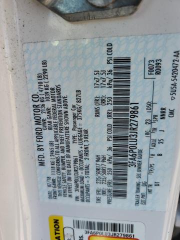 3FA6P0LU3JR279861 Ford Fusion Se Hybrid