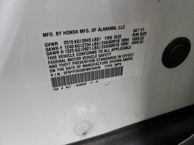 5FNYF5H58HB016426 Honda PILOT EXL