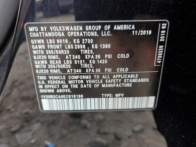 1V2UR2CA0KC619186 Volkswagen ATLAS SE