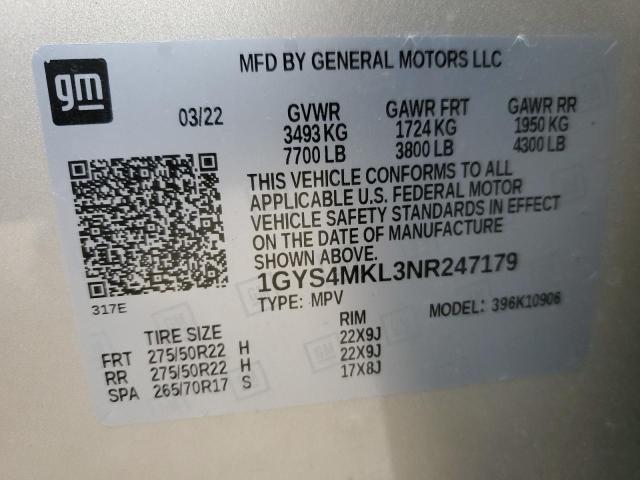 1GYS4MKL3NR247179 Cadillac Escalade Esv Premium Luxury Platinum