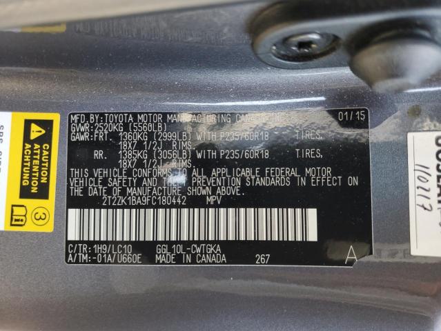 2T2ZK1BA9FC180442 Lexus RX 350
