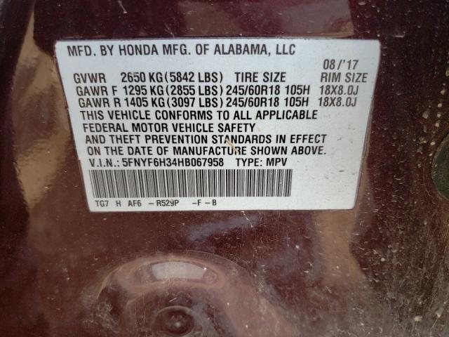 5FNYF6H34HB067958 Honda Pilot Ex