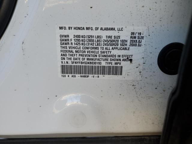 5FNYF8H53KB030193 Honda Passport Exl