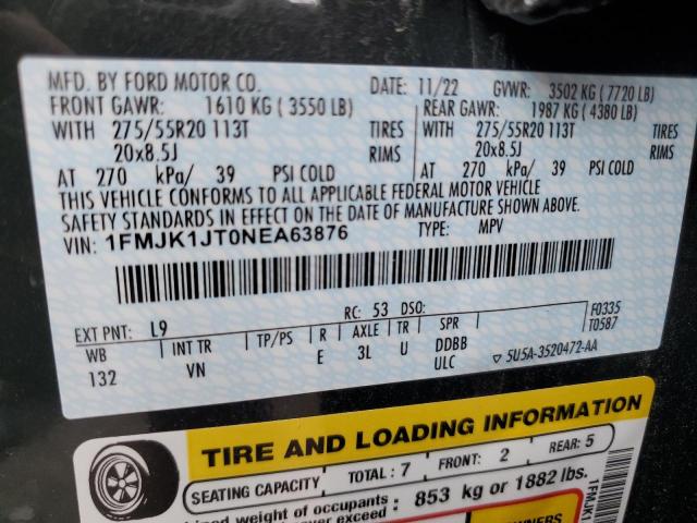 1FMJK1JT0NEA63876 Ford Expedition Max Xlt