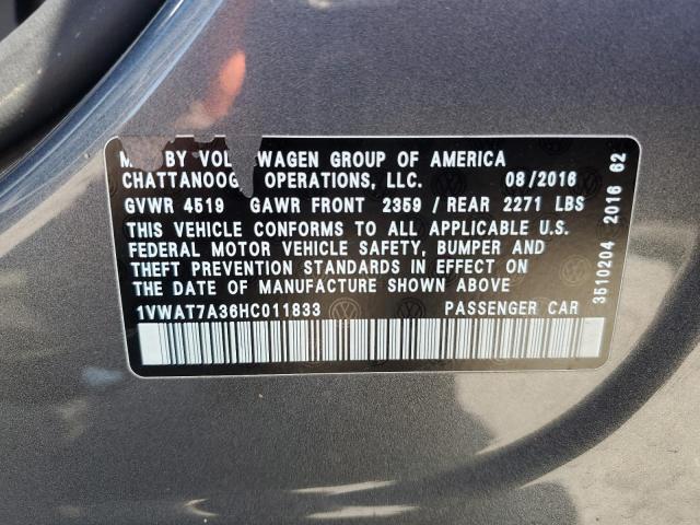 1VWAT7A36HC011833 Volkswagen PASSAT S