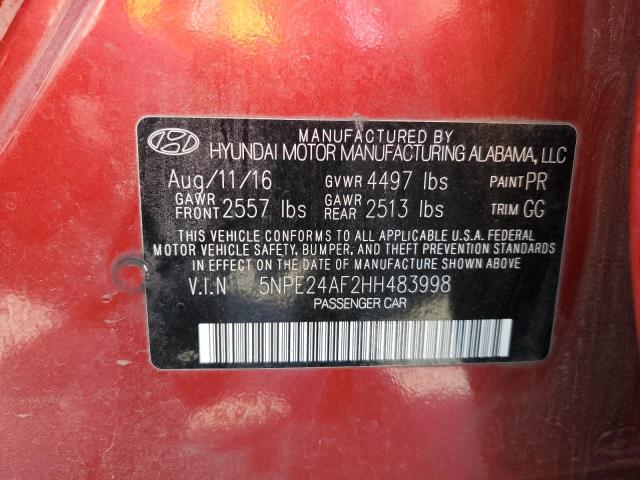 5NPE24AF2HH483998 Hyundai 2017