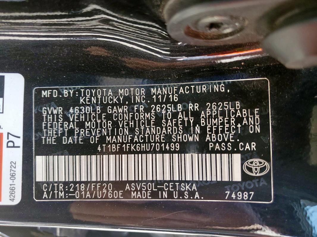 4T1BF1FK6HU701499 Toyota 2ar-fe