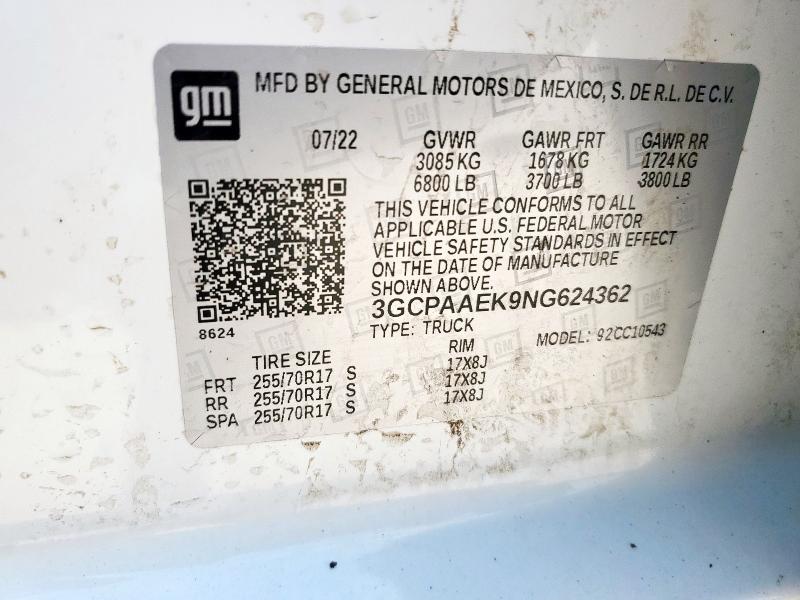 3GCPAAEK9NG624362 Chevrolet Silverado