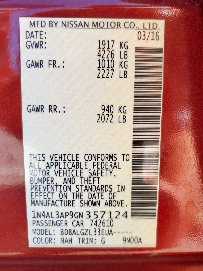 1N4AL3AP9GN357124 Nissan ALTIMA 2.5