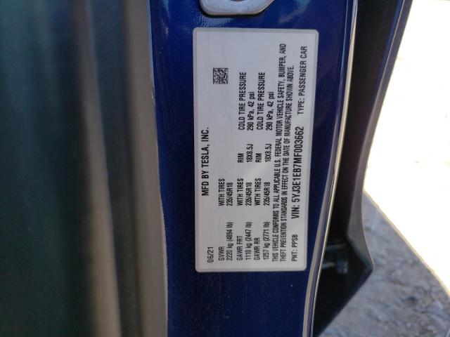 5YJ3E1EB7MF003662 Tesla 2021
