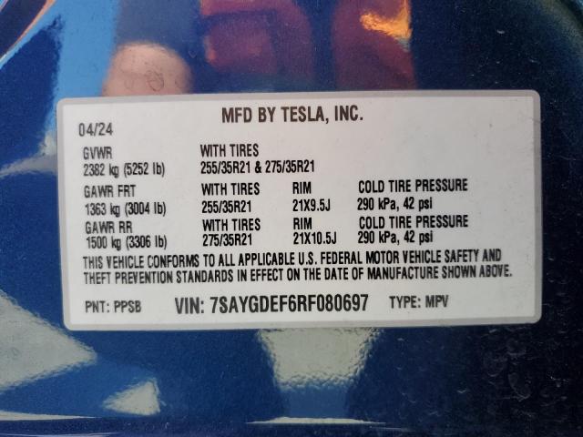 7SAYGDEF6RF080697 Tesla Model Y
