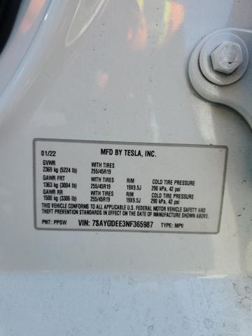 7SAYGDEE3NF365987 Tesla Model Y