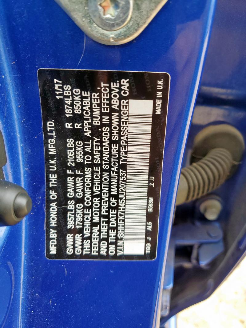 SHHFK7H45JU207537 Honda CIVIC SPOR