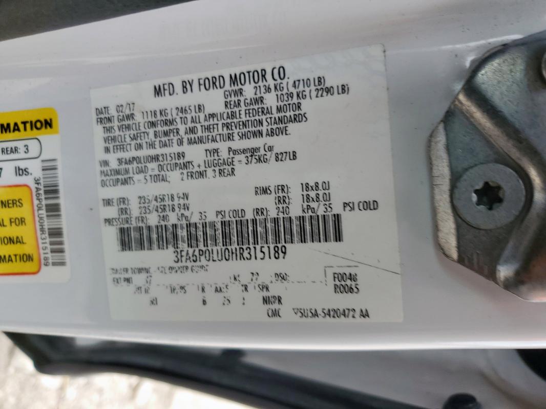 3FA6P0LU0HR315189 Ford 2.0l 4v atk hev