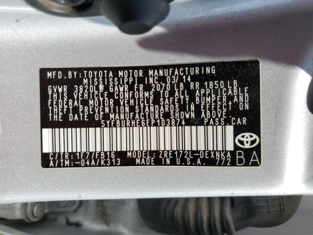 5YFBURHE6EP103874 Toyota 2zr-fe
