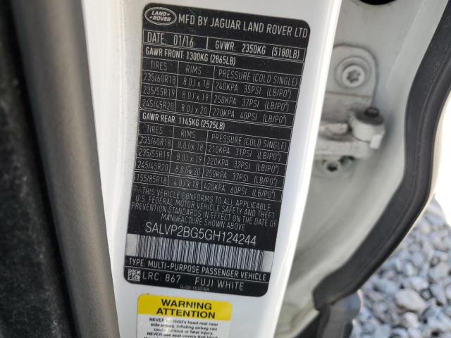 SALVP2BG5GH124244 Land Rover RANGE ROVE