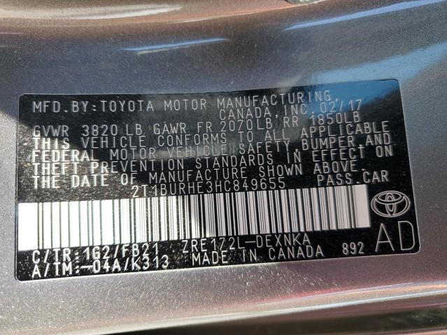 2T1BURHE3HC849655 Toyota 2zr-fe