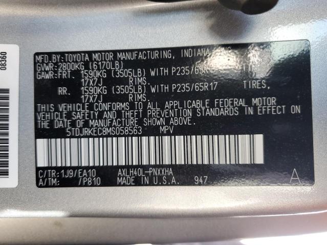 5TDJRKEC8MS058563 Toyota SIENNA XLE