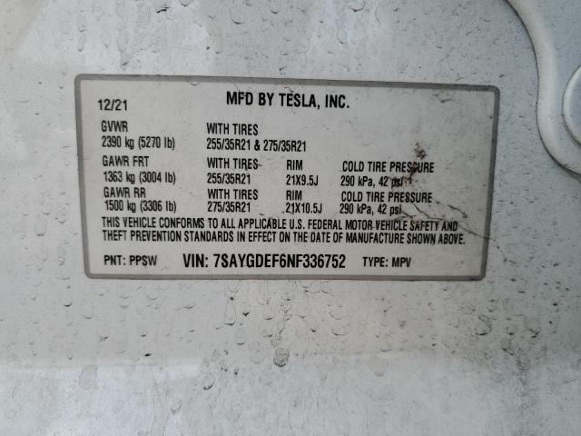 7SAYGDEF6NF336752 Tesla 2022