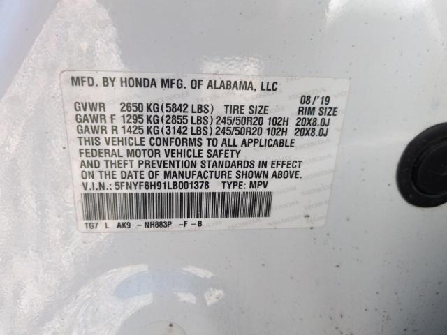 5FNYF6H91LB001378 Honda PILOT TOUR