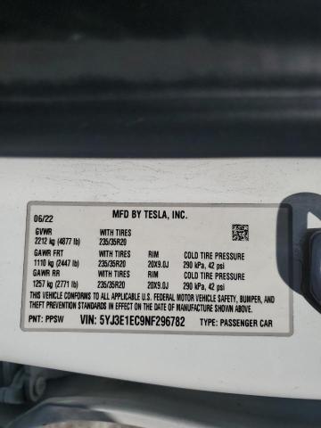 5YJ3E1EC9NF296782 Tesla 2022