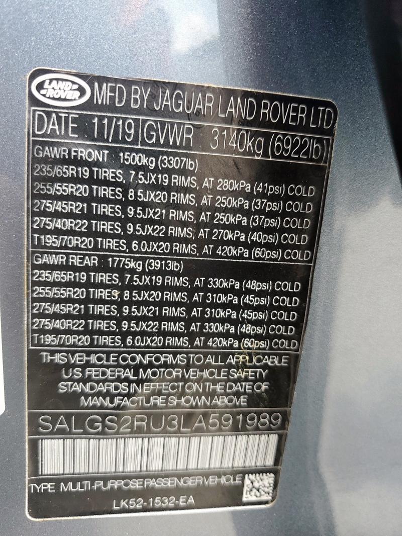 SALGS2RU3LA591989 Land Rover RANGE ROVE