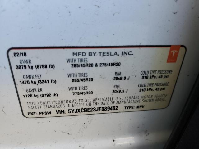 5YJXCBE23JF089402 Tesla 2018