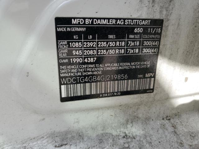 WDCTG4GB4GJ219856 Mercedes-Benz GLA 250 4M