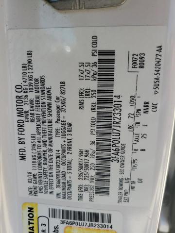 3FA6P0LU7JR233014 Ford 2.0l 4v atk hev