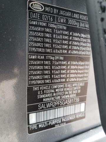 SALWR2PF5GA581739 Land Rover RANGE ROVE