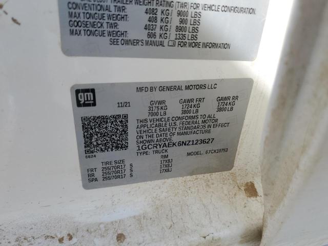 1GCRYAEK6NZ123627 Chevrolet Silverado