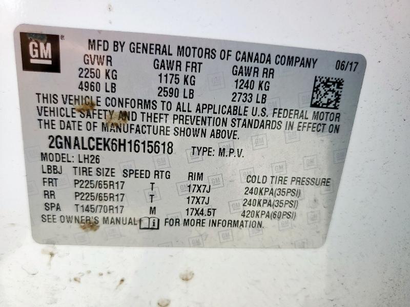 2GNALCEK6H1615618 Chevrolet EQUINOX LT