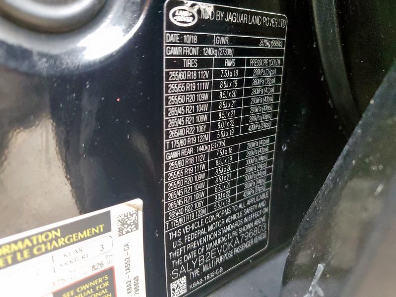 SALYB2EV0KA796803 Land Rover RANGE ROVE