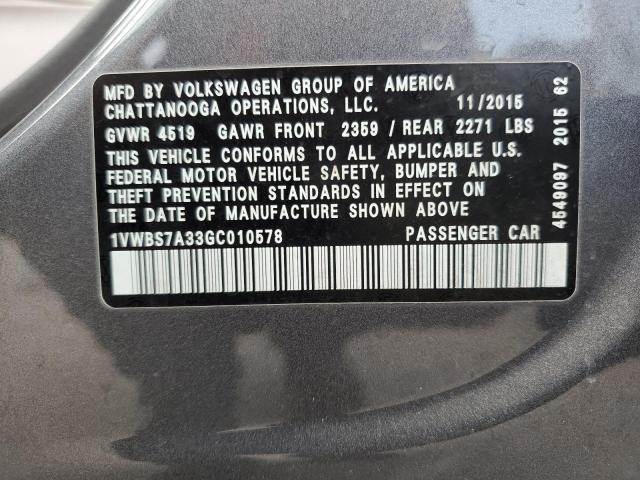 1VWBS7A33GC010578 Volkswagen PASSAT SE