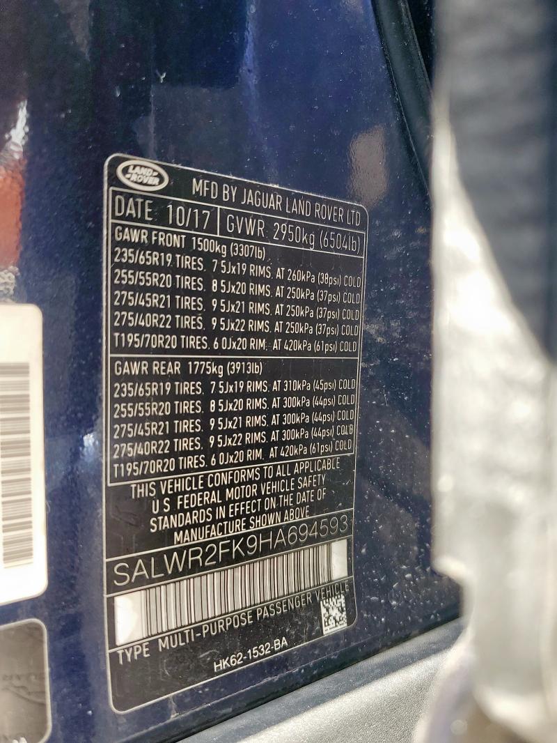 SALWR2FK9HA694593 Land Rover RANGE ROVE