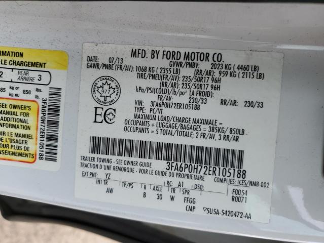 3FA6P0H72ER105188 Ford Fusion