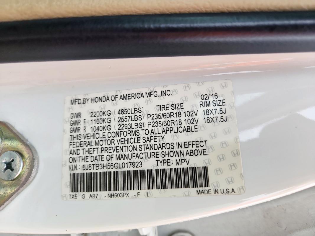5J8TB3H56GL017923 Acura RDX TECHNO