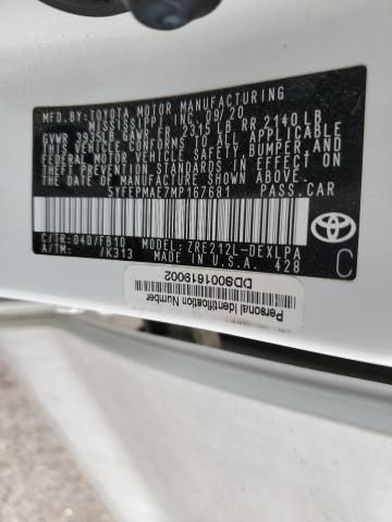 5YFEPMAE7MP167681 Toyota COROLLA LE