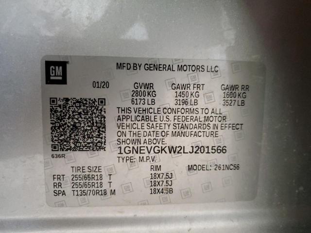 1GNEVGKW2LJ201566 Chevrolet TRAVERSE L