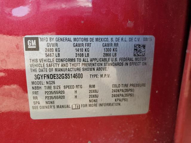 3GYFNDE32GS514600 Cadillac SRX PREMIU