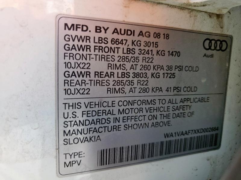 WA1VAAF7XKD002664 Audi 2019