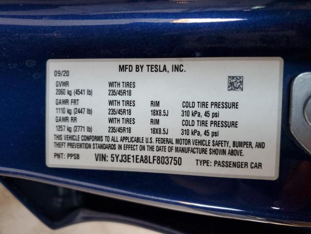 5YJ3E1EA8LF803750 Tesla 2020