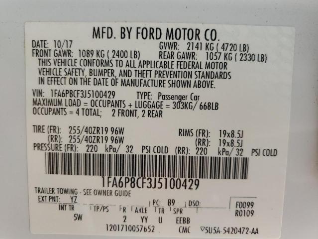 1FA6P8CF3J5100429 Ford 5.0l 4v premium fuel