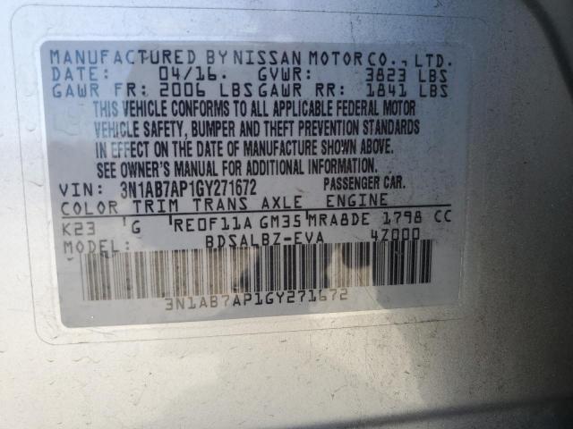 3N1AB7AP1GY271672 Nissan SENTRA S