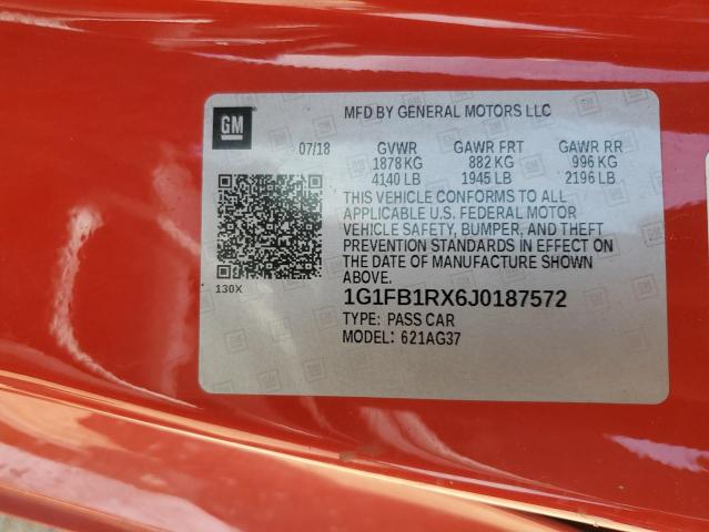 1G1FB1RX6J0187572 Chevrolet CAMARO LT