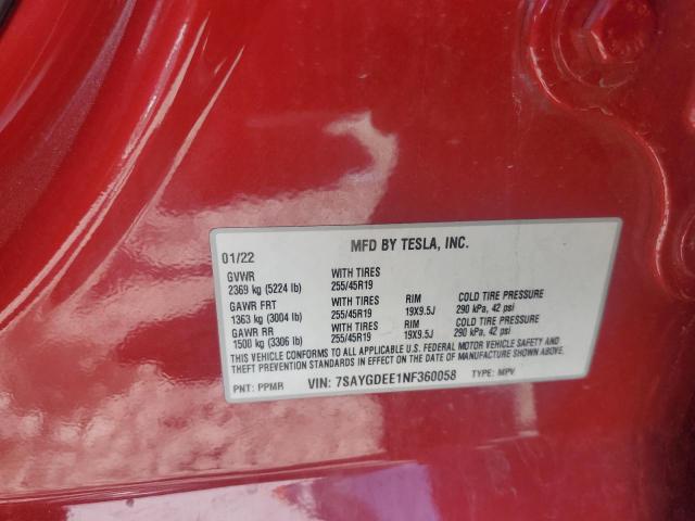 7SAYGDEE1NF360058 Tesla Model Y