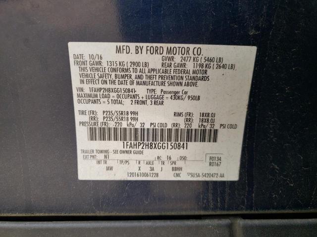 1FAHP2H8XGG150841 Ford TAURUS SEL